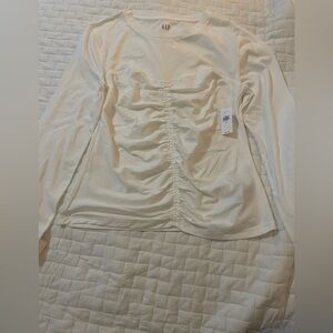 GAP Off-White Ruched Long Sleeve Top